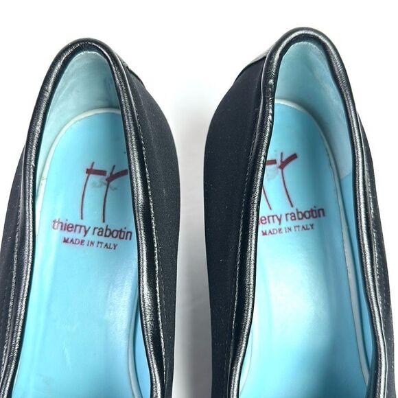 Thierry Rabotin Black Heels Pumps Canvas & Leather Bow Details Italy 38 1/2 US 8 - Picture 8 of 16